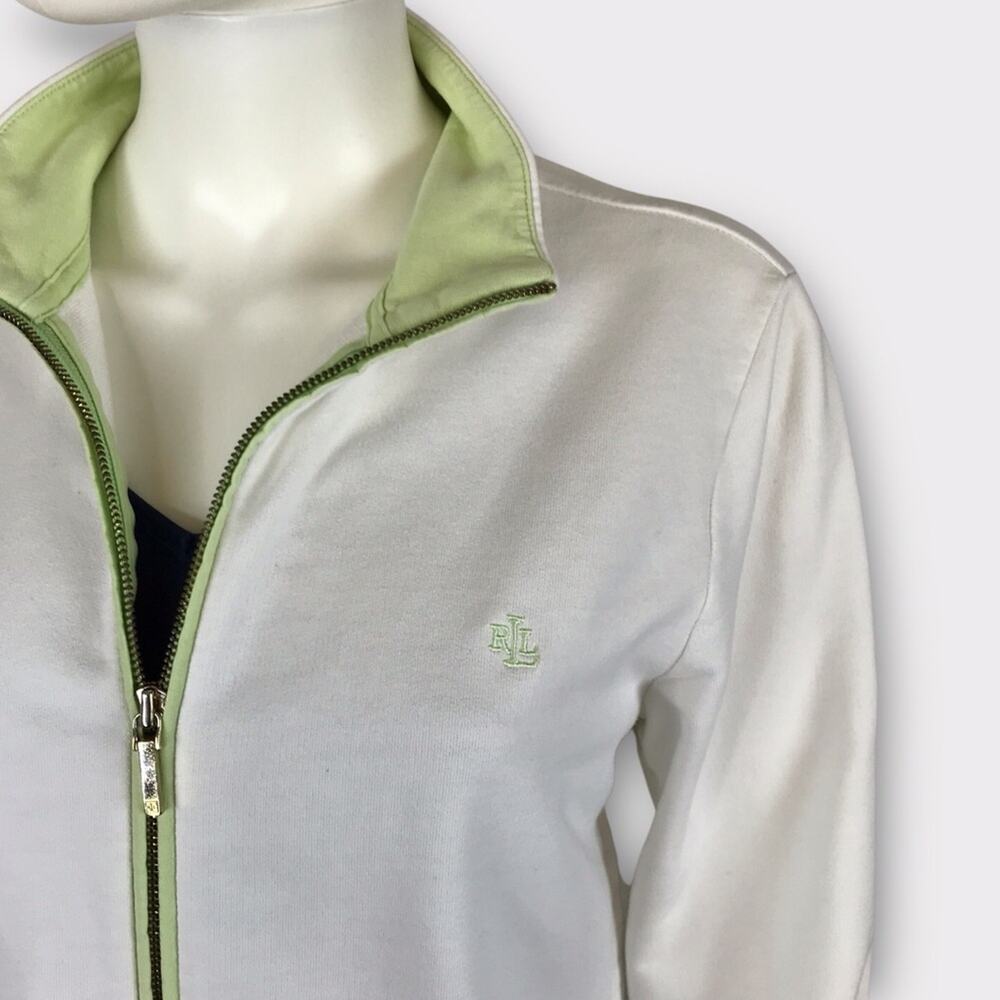 Ralph Lauren Athletic Logo Jacket 100% Cotton Outdoor White & Pastel Green
